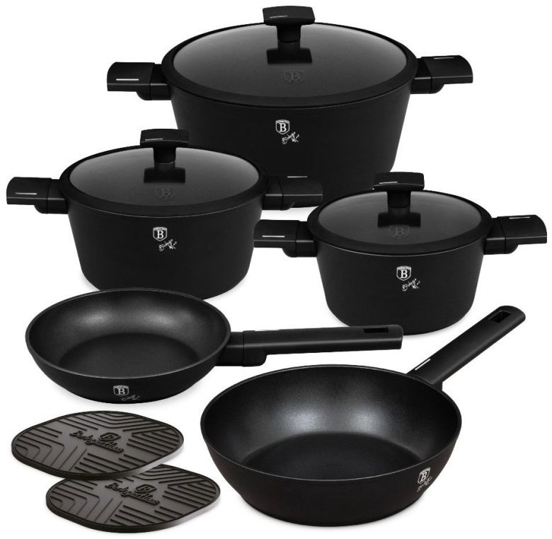 BerlingerHaus Matte Black Collection titán felületű edénykészlet, 10 db