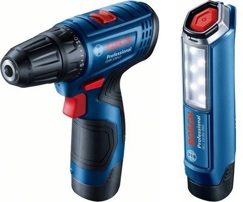 Bosch GSR 120-LI 2x2Ah + GLI 12V-300 lámpa