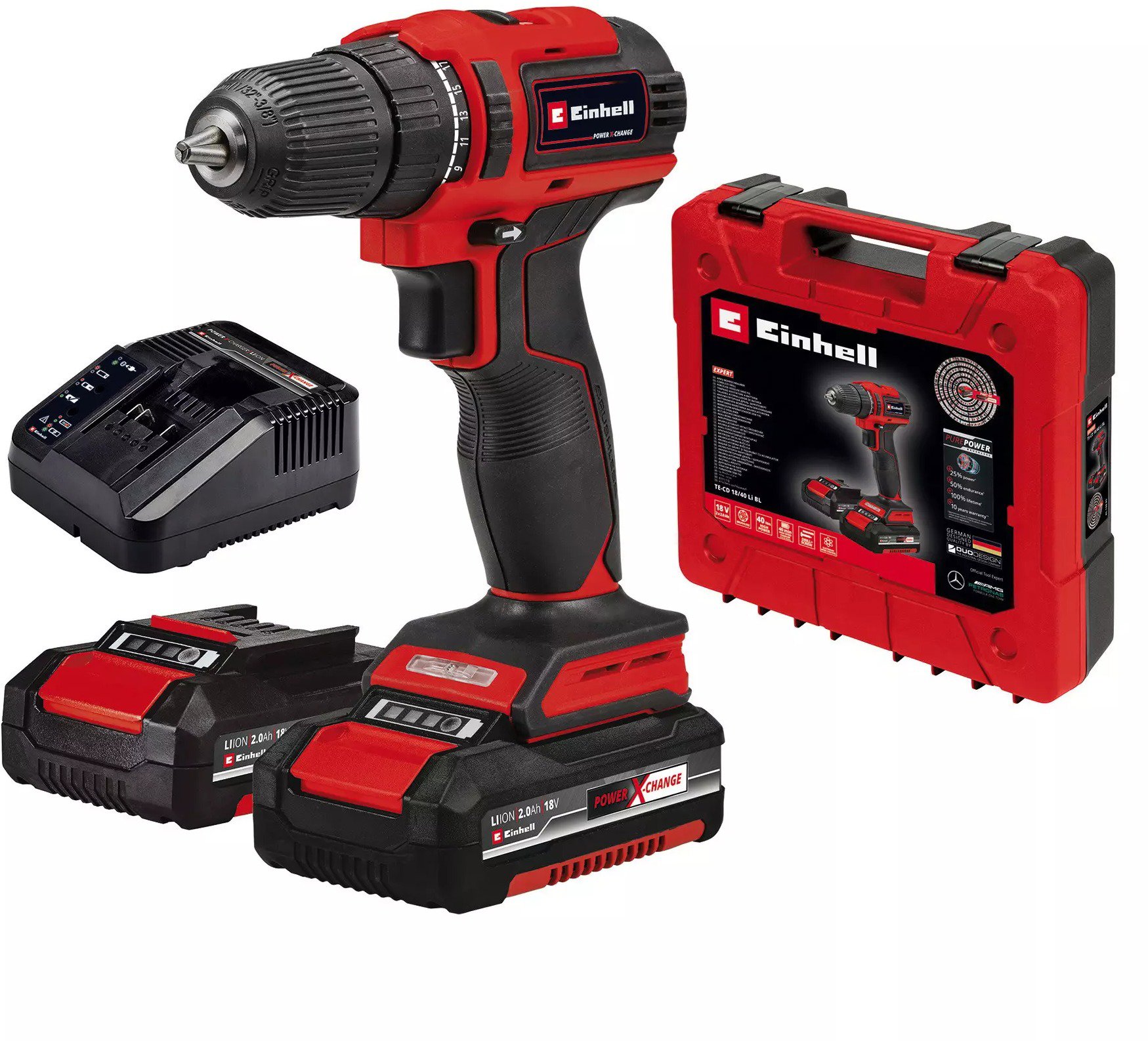 EINHELL akkus csavarozó TE-CD 18/40 Li Brushless set, 4513995 (2×2 Ah)