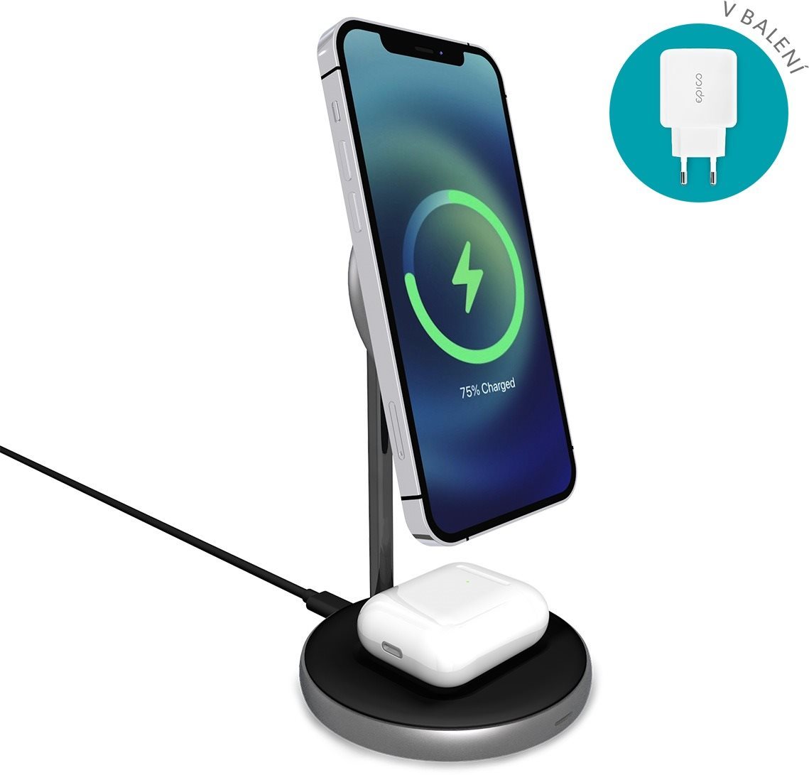 Epico 2in1 vezeték nélküli töltő MagSafe rögzítés támogatással – fekete