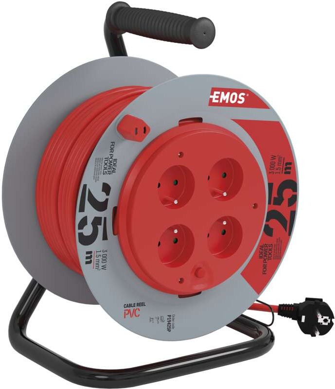 EMOS PVC Kábel dobon fix középrésszel – 4 aljzat, 25 m, 1,5 mm2