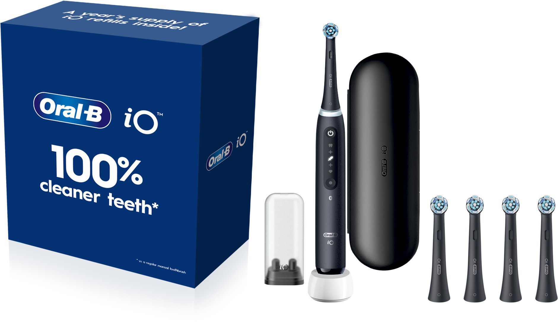 Oral-B iO 5 Black + utazótok + Oral-B iO Ultimate Clean Black 4 db