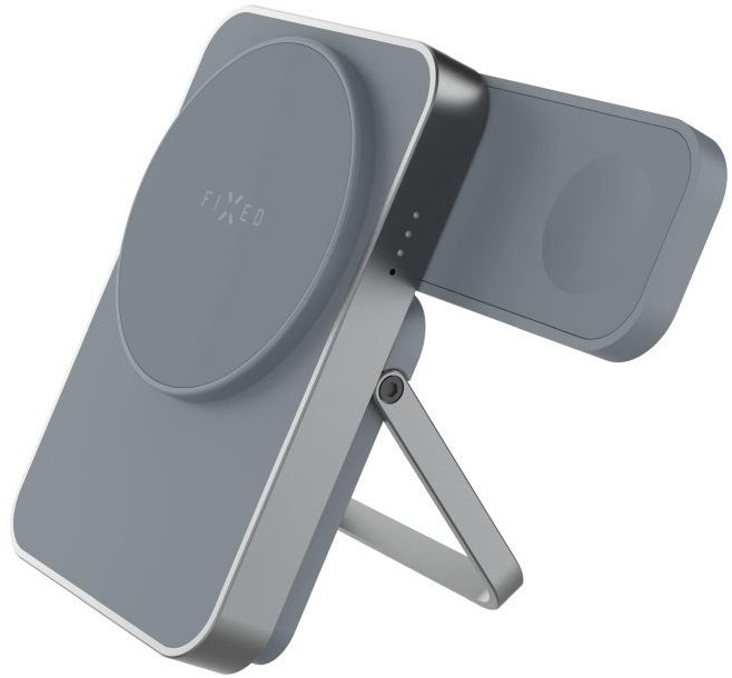 FIXED MagZen 5 Stand integrált Apple Watch töltővel és MagSafe 5000 mAh támogatással, szürke