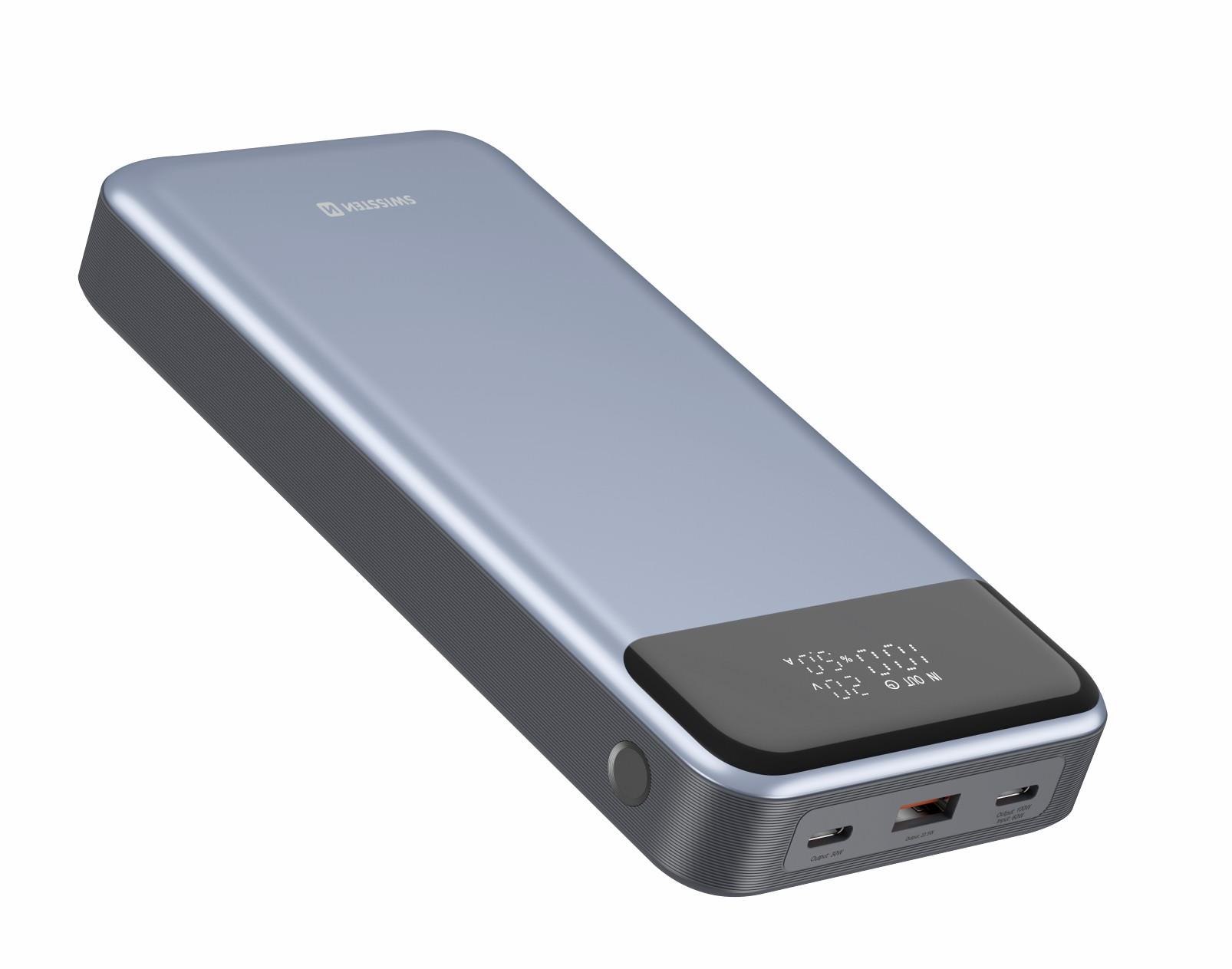 Swissten Power Bank 30000 mAh laptophoz, 133W Power Delivery – szürke