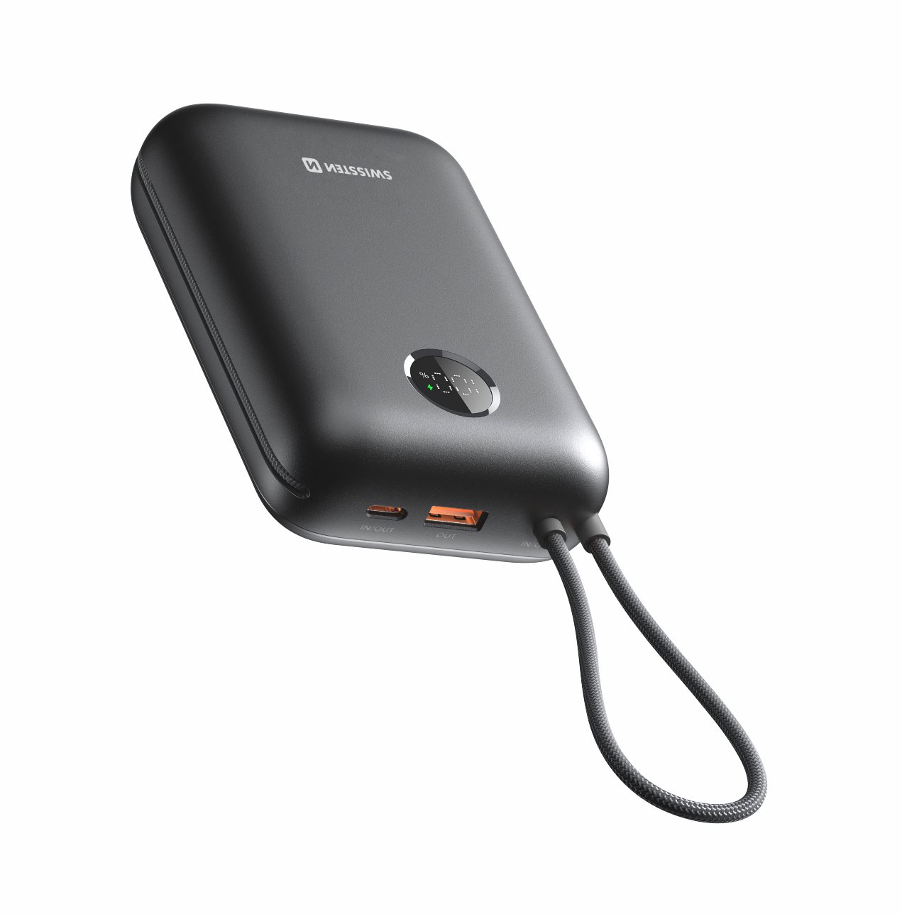 Swissten Voltbox 35 W 30000 mAh integrált USB-C és Lightning kábellel, fekete